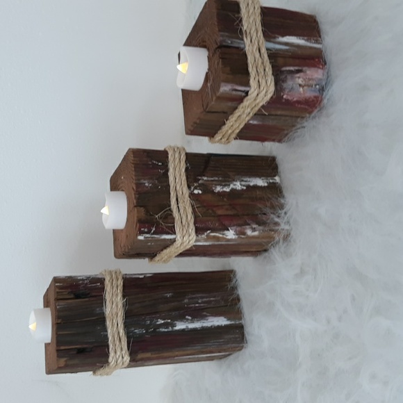 Farmhouse Rustic Wooden Candleholders. Set of Three - Picture 5 of 5
